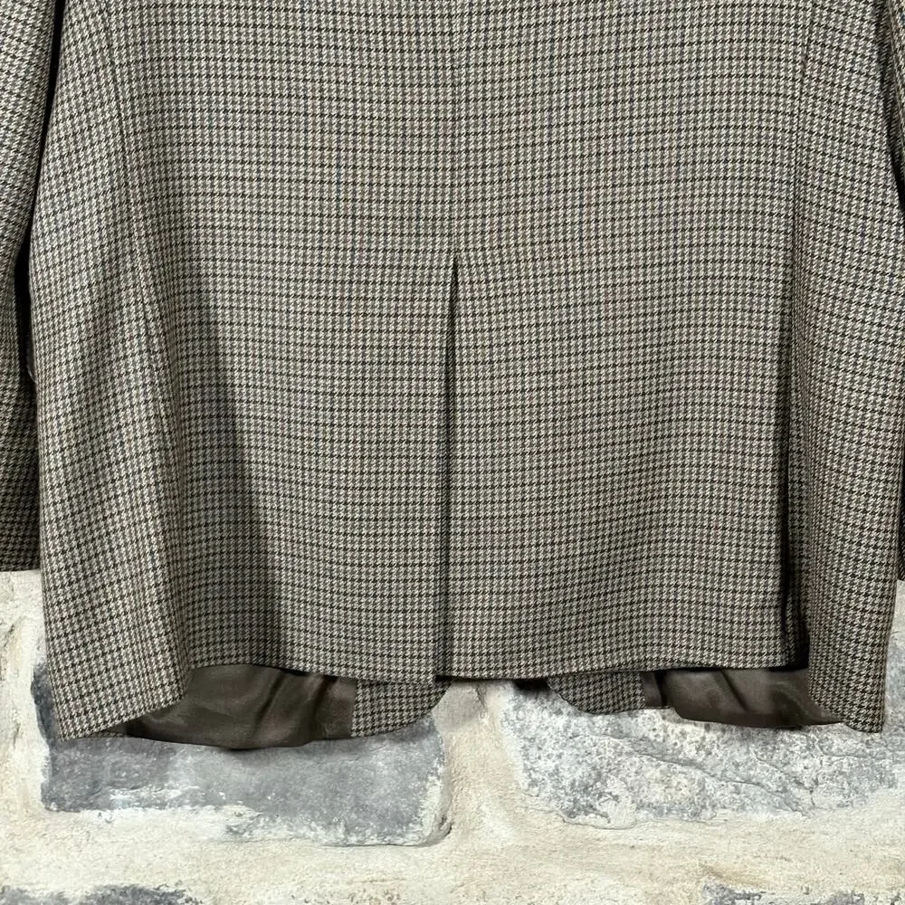 Oscar De La Renta Menswear‎ Blazer 2 Button 42L Tan Wool Houndstooth Office Work